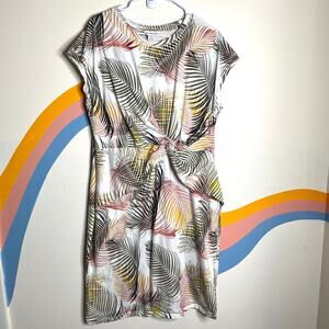 Liz Claiborne Leaf Print Midi Sheath Dress Multicolor Twist Women's Size XXL